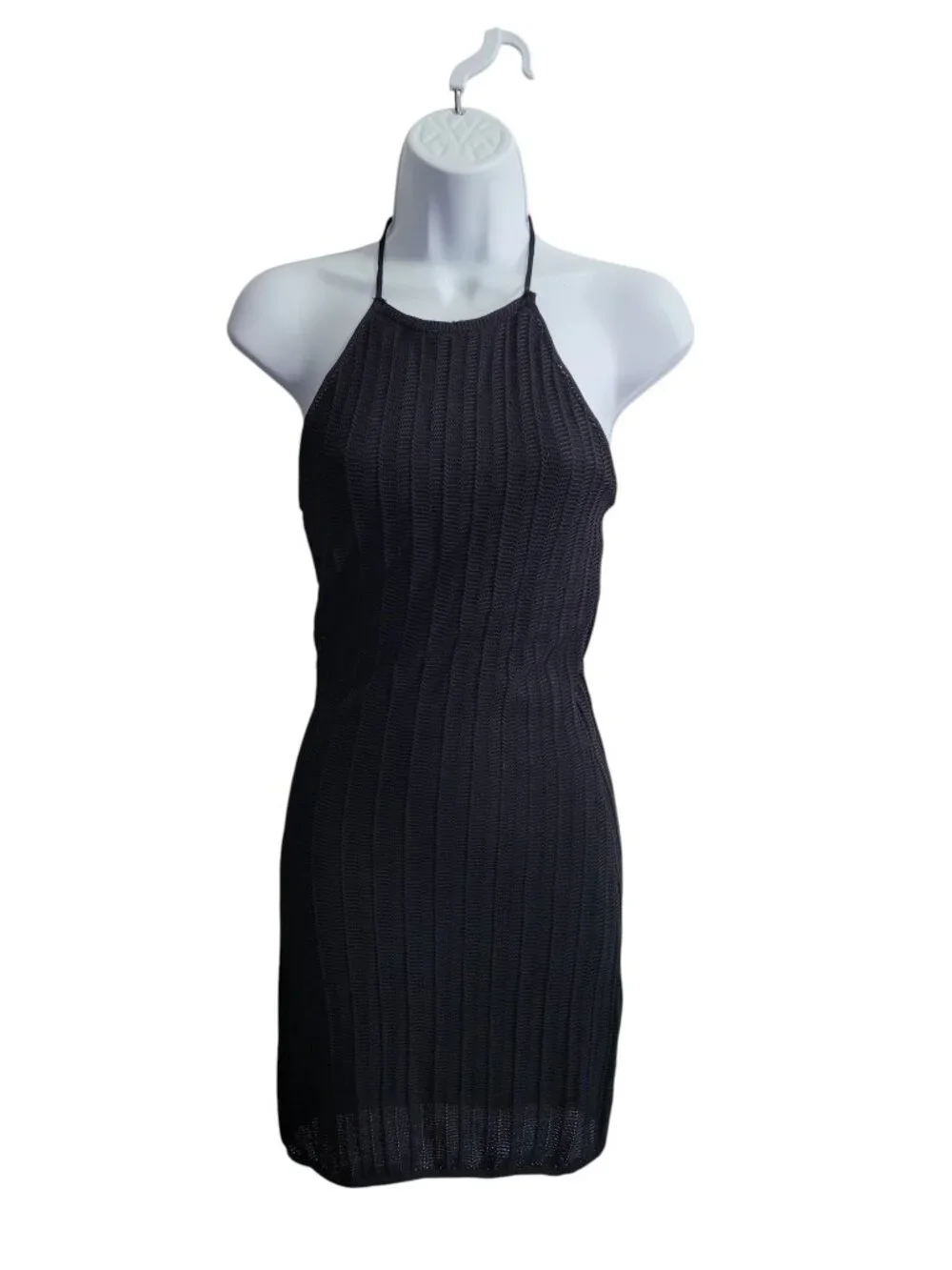 Mable Black Mesh Crochet Halter Mini Dress Size Small - Picture 3 of 9